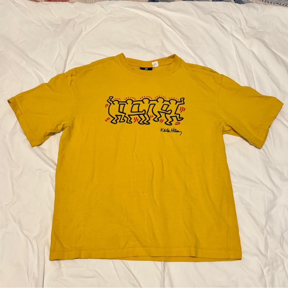 H&M Yellow Keith Haring Graphic Short Sleeve Tee